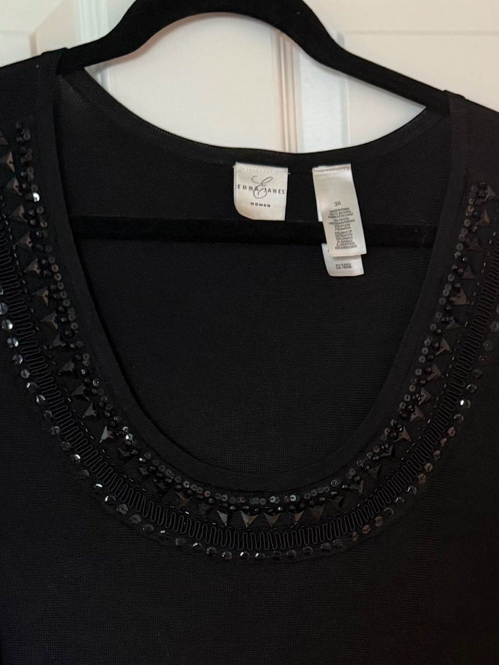 Emma James Black Embellished Scoop Neck Top